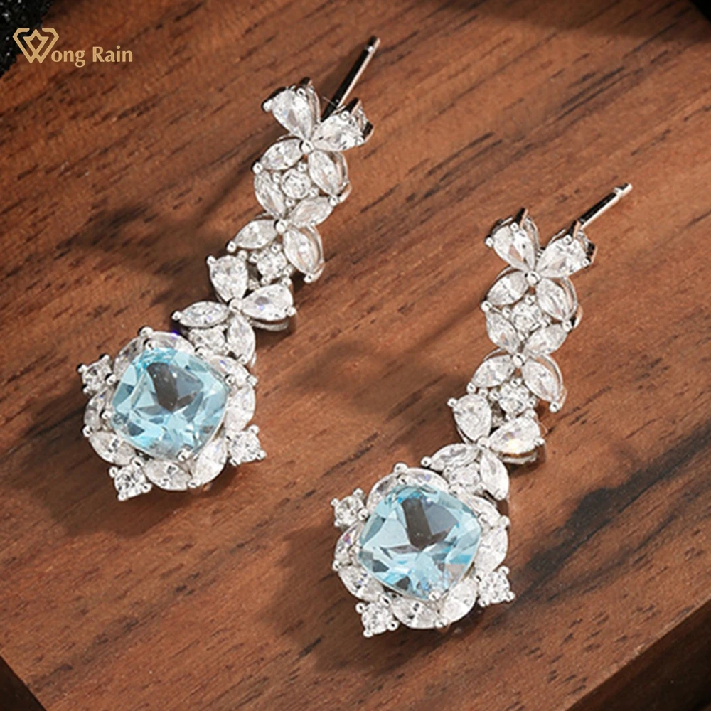 

Wong Rain 925 Sterling Silver 6 MM Sapphire Ruby Emerald Aquamarine Amethyst High Carbon Diamond Gems Drop Earrings Fine Jewelry