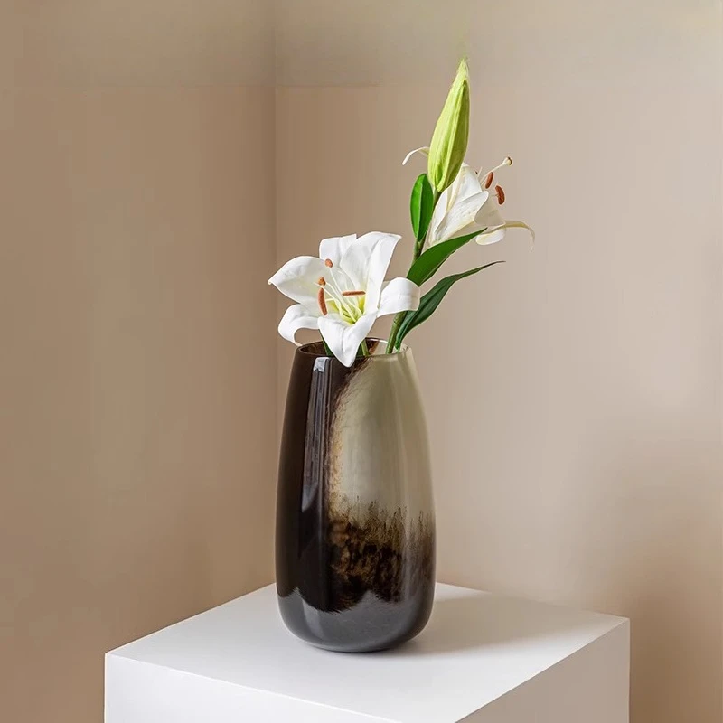 Vase ornament living room flower arrangement glass advanced sense hydroponics retro new Chinese style gradual change medieval