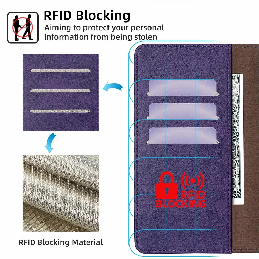 Business Book Style RFID Multi Card Cover For Oneplus 12 12R 11 11R 10 Pro 10T Magnetic Buckle Leather Flip Phone Case Coque