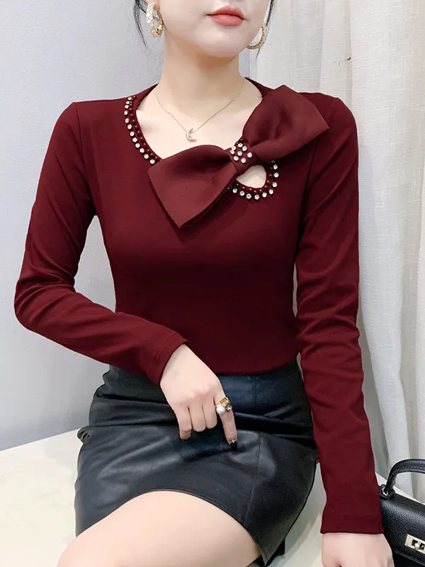 Fashionable Heavy Embellished  Knot Hollow out Slimming Trendy Women's Clothing Autumn Winter New Style Commute Style