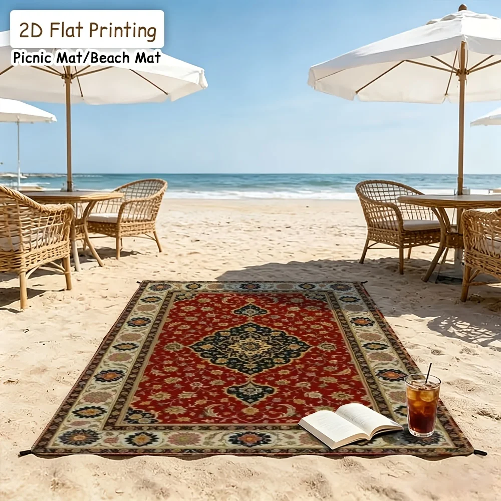 1pc Persian Floral Picnic Blanket & Mat Suitable for - Indoor/Outdoor Use, Soft Cozy Suitable for Beach, Backyard, Reading, Fami