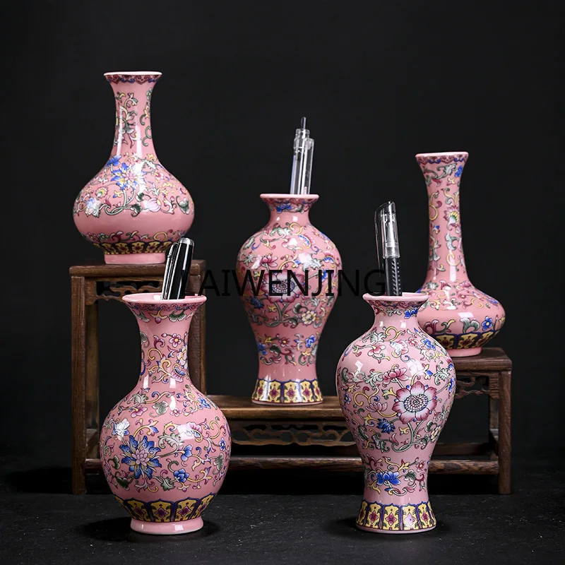 

MJY pink enamel color vase flower ware Chinese living room desktop ceramic high luxury ornament