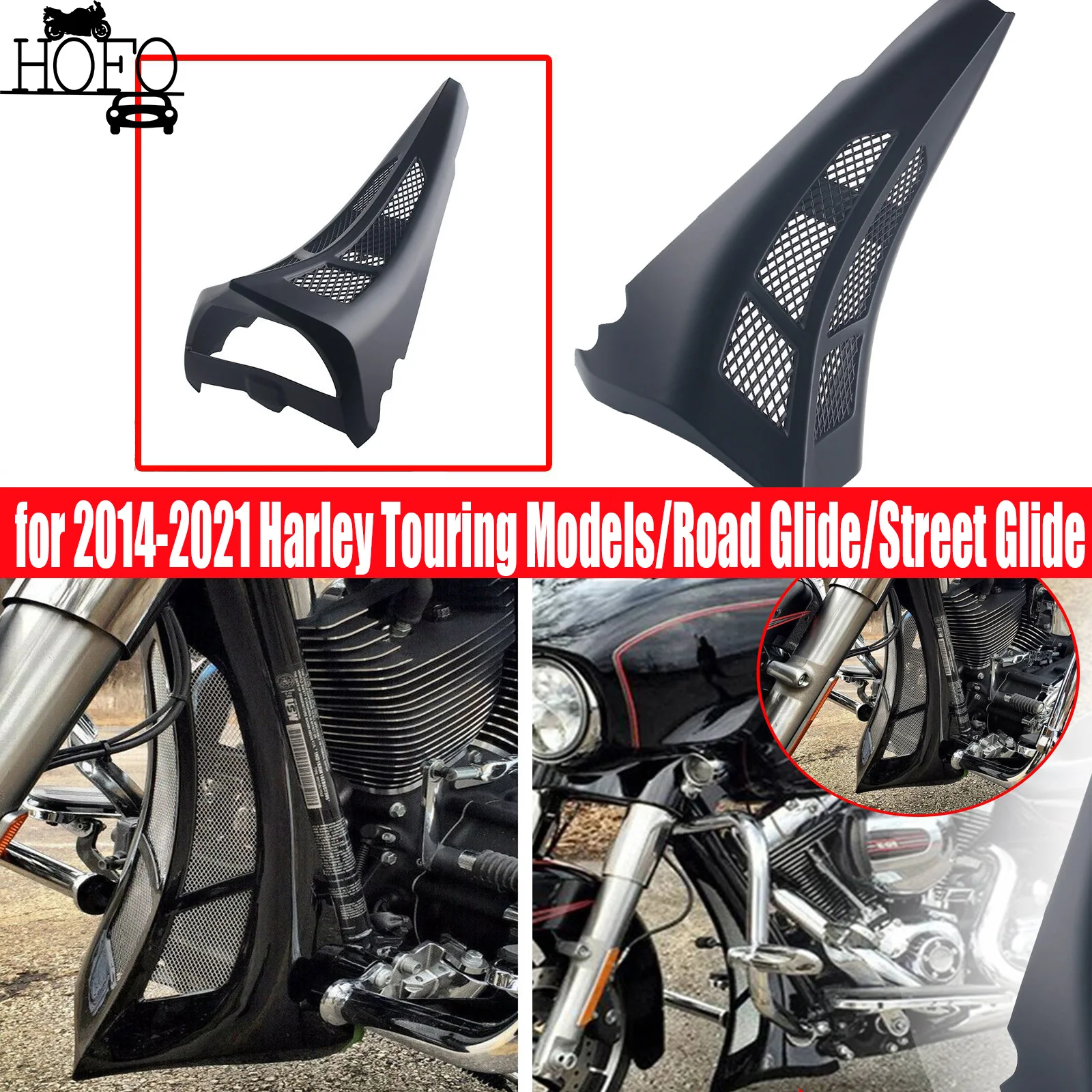 

Motorcycle Stretched Tall Chin Spoiler Scoop Fairing Lower Radiator Cover For Harley Touring Street Glide Road King 2014-2021