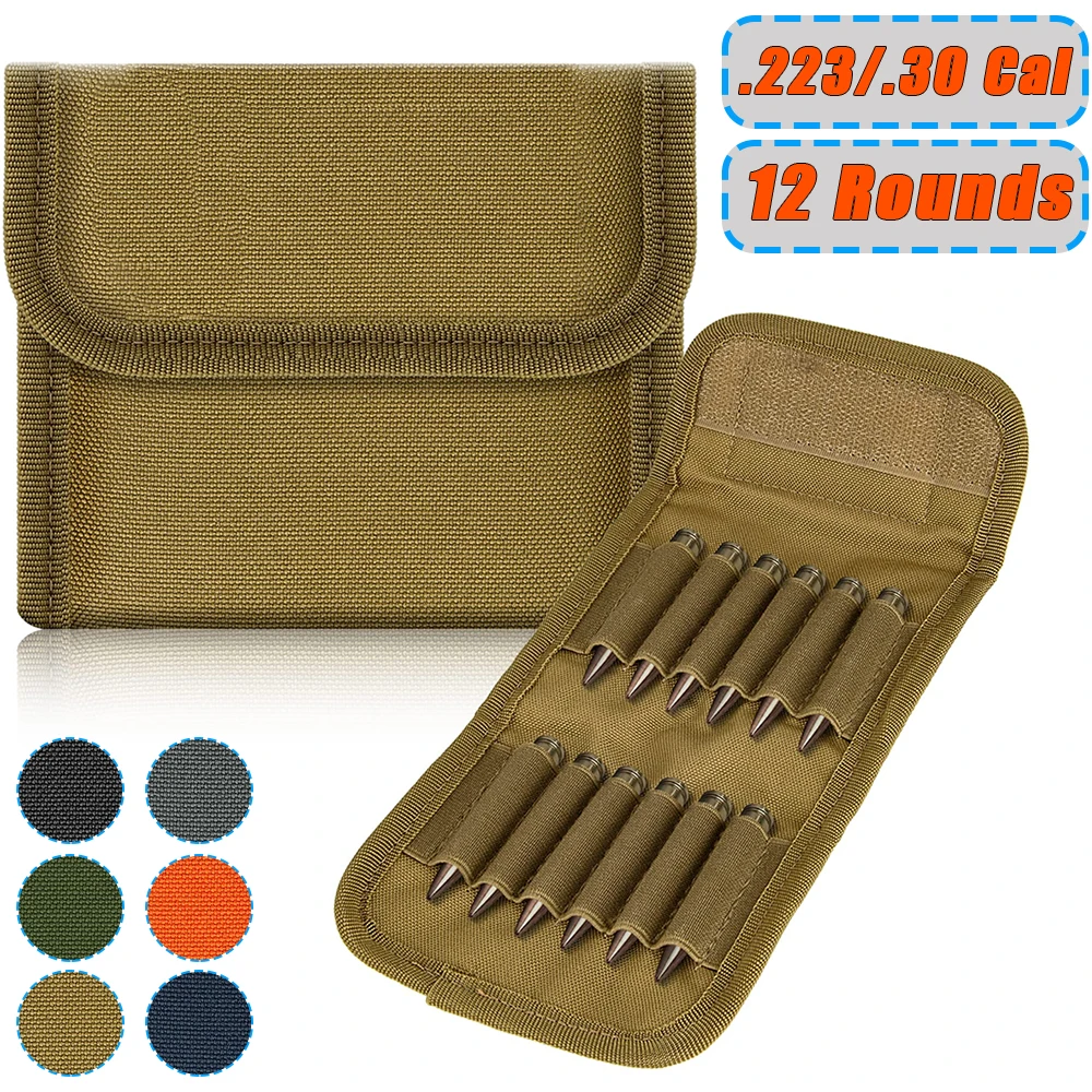 12/14 Rounds Tactical Rifle Ammo Pouch Buttstock Shell Holder Cartridge Carrier Utility Bullet Bandolier Carrier for .223/.30Cal