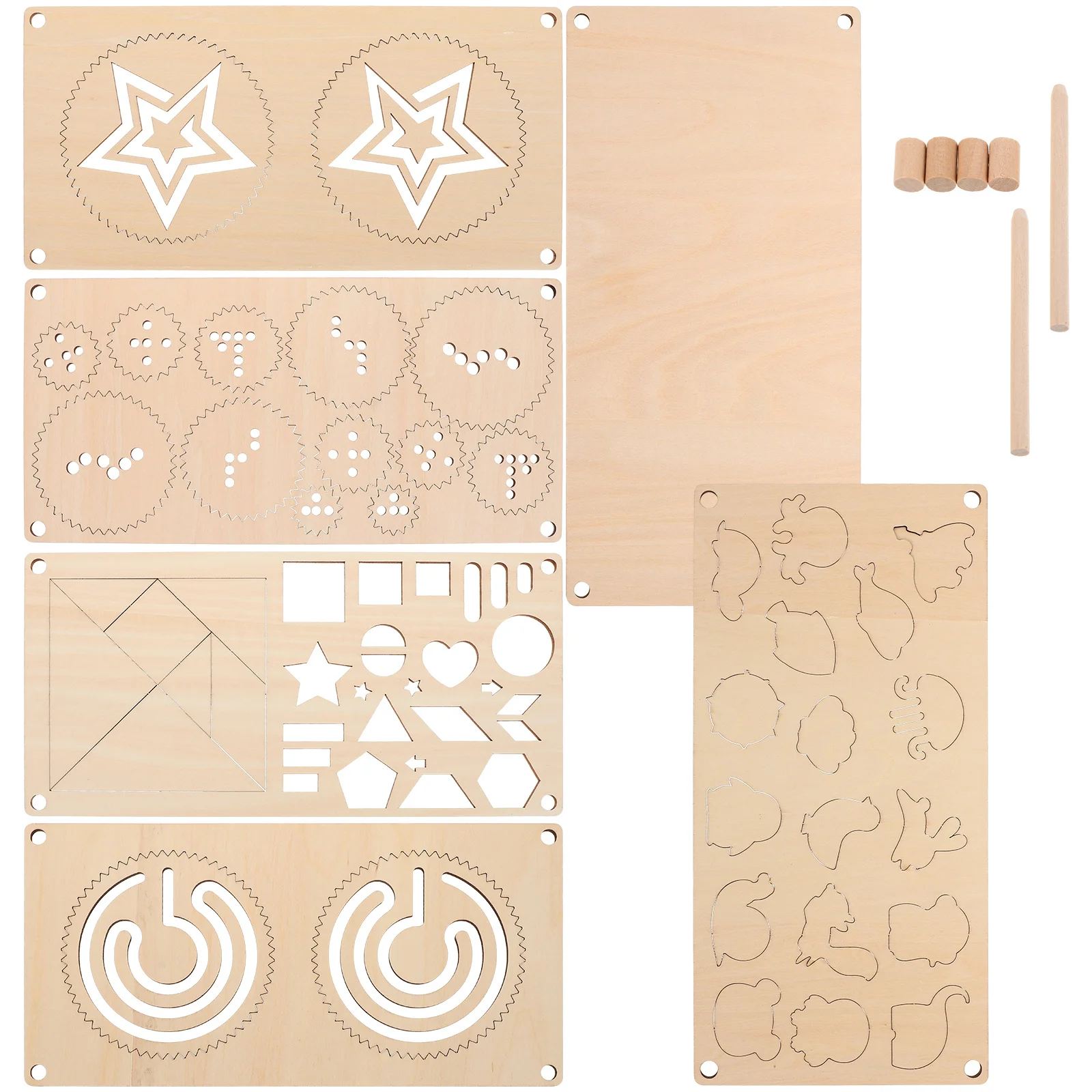 5pcs Multifunction Learning Board Wooden Puzzle Maze Game Geometric Animal Stencils Reusable Diy Drawing Kids Intelligence