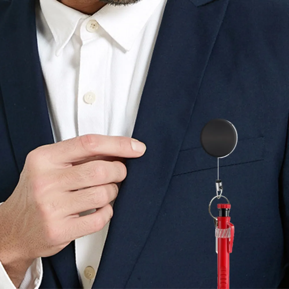 New Retractable Pull Pen Pencil Holder Universal Lanyard with Belt Clip Metal Key Ring