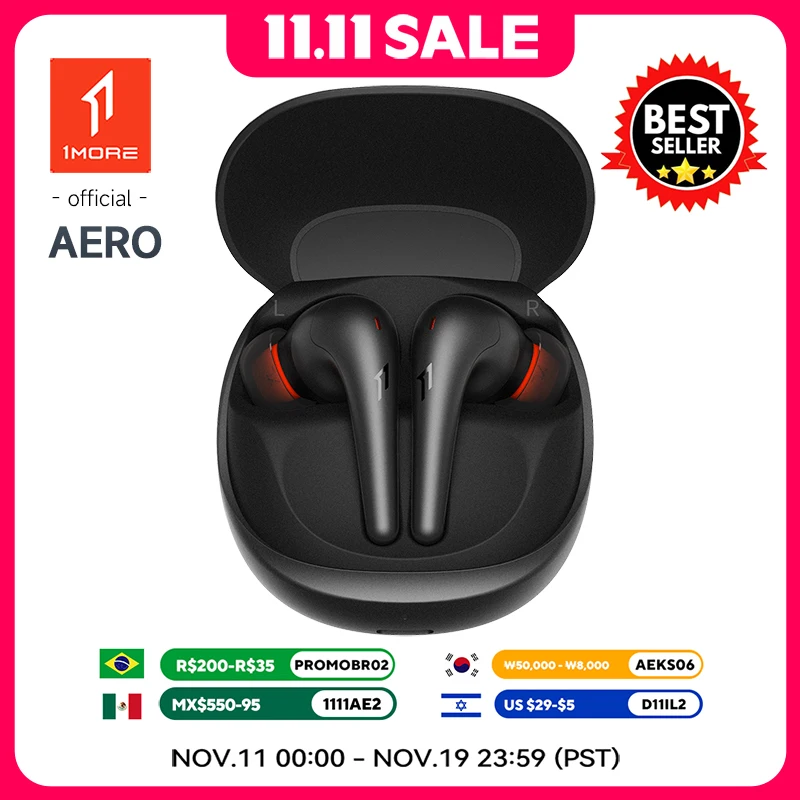 

1MORE Aero Ear buds Noise Cancellation Bluetooth 5.2 flash-sale Clear Calls 28h Playtime Wireless Charging headset electronic