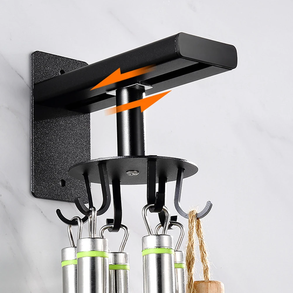 رف تخزين المطبخ المثبت على الحائط من الألومنيوم بدون مساحة خالية من اللكمات، 6 خطافات منزلية معلقة سهلة التركيب، إزالة الاستخدام اليومي القابل للتعديل #2