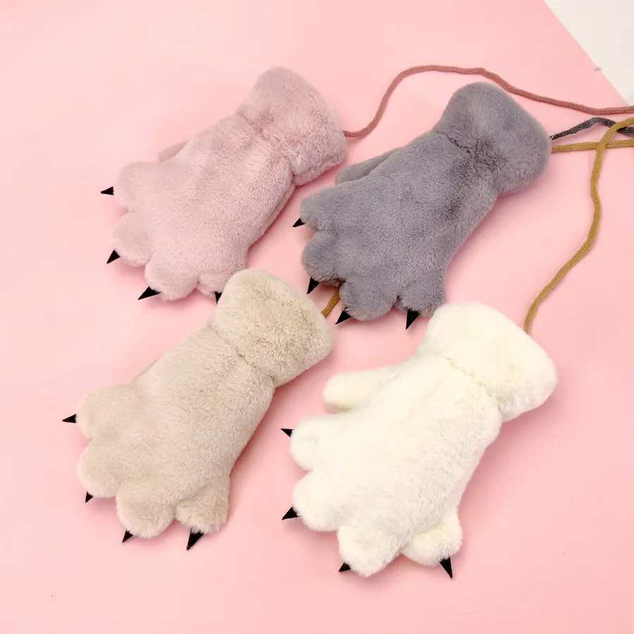 Gloves for Kids Children Winter Gloves Cat Paw Gloves Cute Cat Claw Paw Plush Mittens Warm Soft Plush Fluffy Bear Cat Gloves