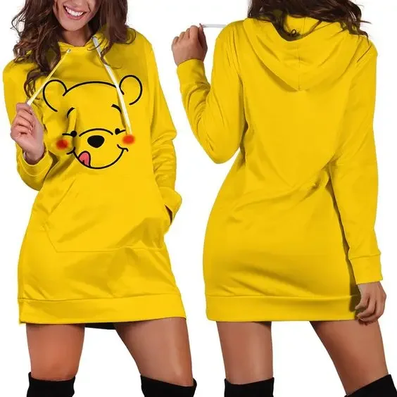Disney Winnie the Pooh Hoodie Dress Sweater Fashion Disney Dress Sweatshirt Dress 3d Allover Printed Hoodie for Women