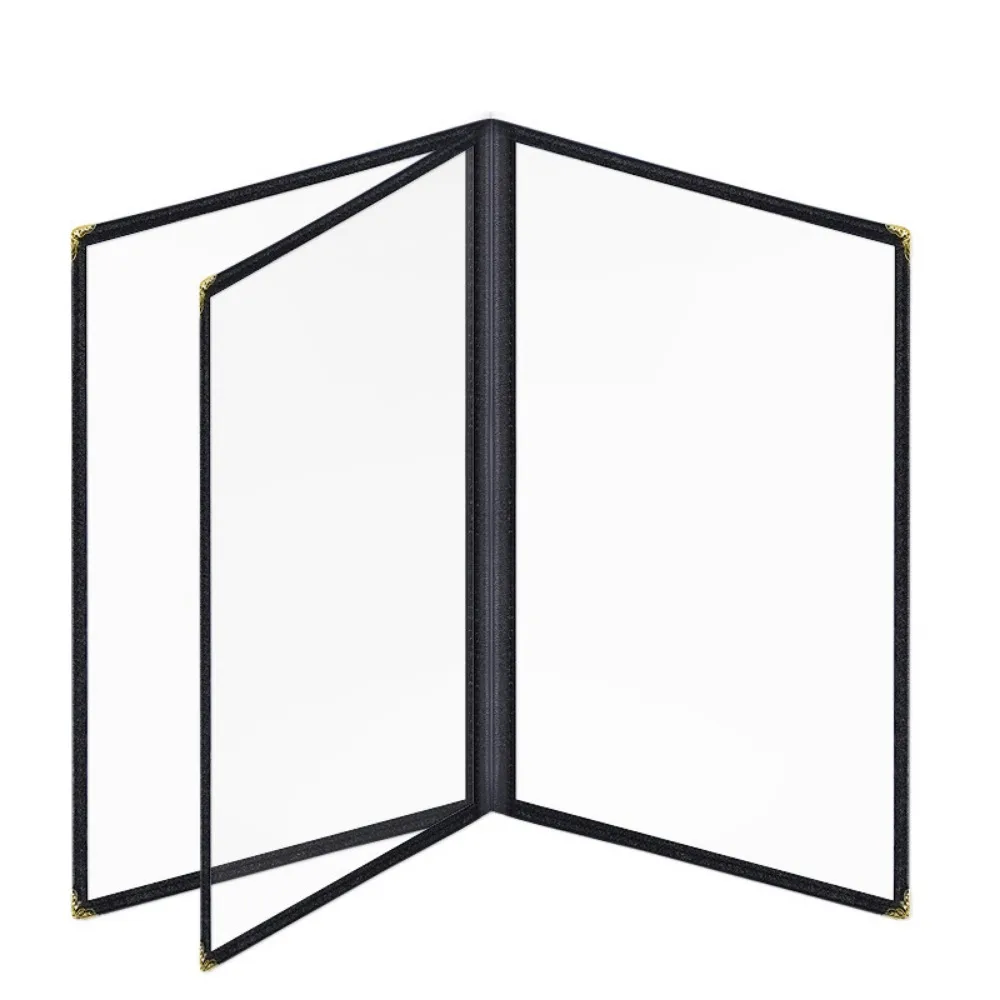 

Foldable PVC Transparent Menu Cover A4 Metal Corners A4 Menu Paper Holder Double Panels Waterproof Shell Document Folder Kitchen