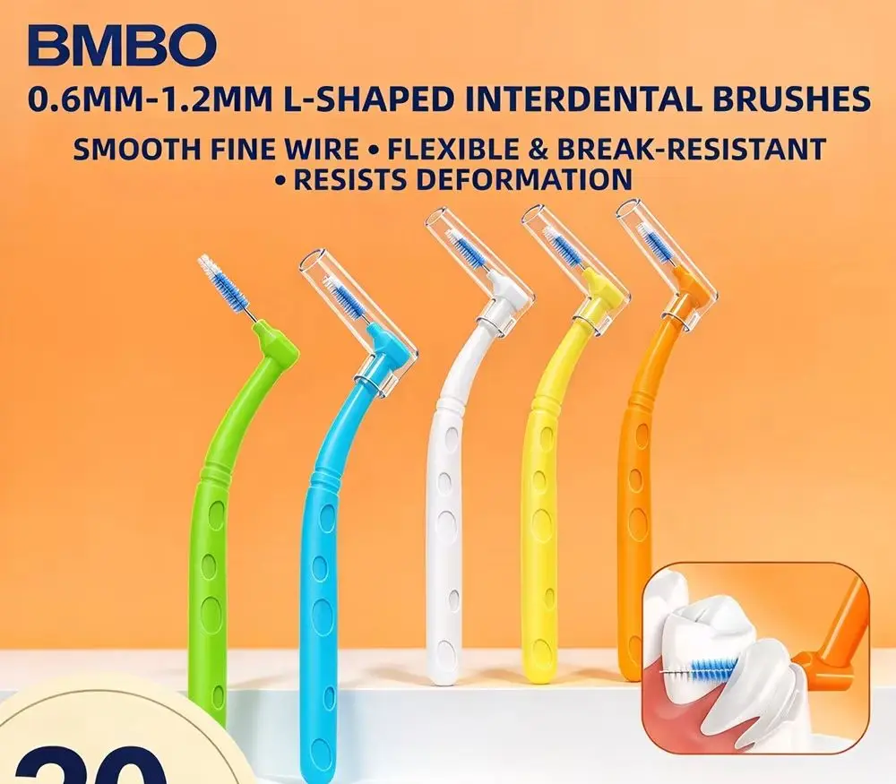 L-shaped Interdental Brushes 10 PCS, 0.6mm/0.7mm/0.8mm/1.0mm/1.2mm Soft Dental Floss Brush Teeth Gap Cleaner Oral Care Tool