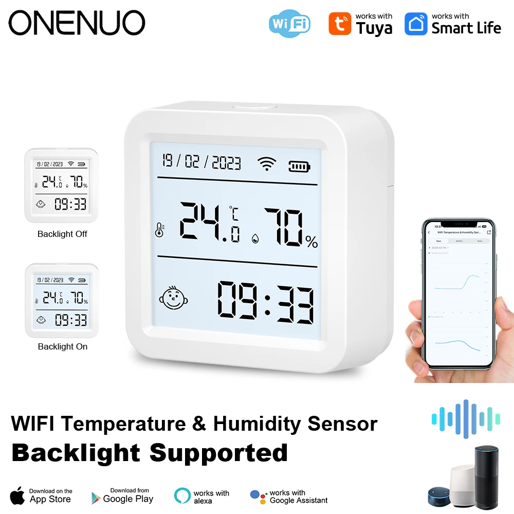 Tuya WIFI Smart Temperature Humidity Sensor Hygrometer Thermometer Backlight Smart Life Support Alexa Google Assistant