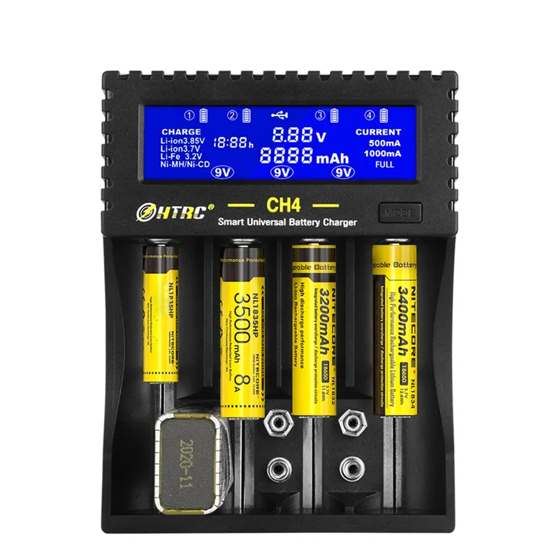 HTRC CH4 Battery Charger Li-ion Li-fe Ni-MH Ni-CD Smart Fast Charger for 18650 26650 6F22 9V AA AAA 16340 14500 Battery Charger