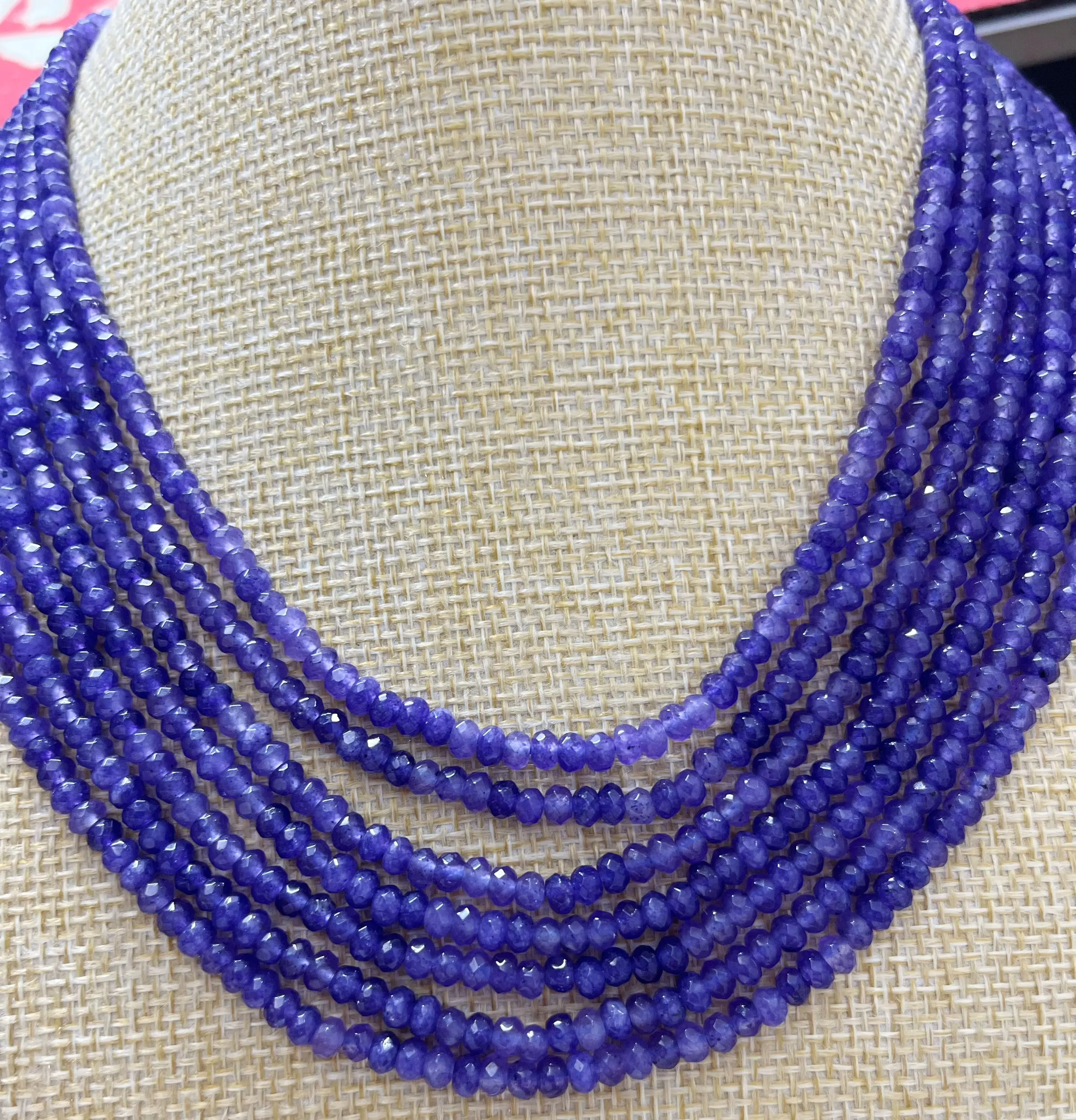 Natural 7row Purple Tanzanite jade Faceted Rondelle Gemstone Beads Necklace