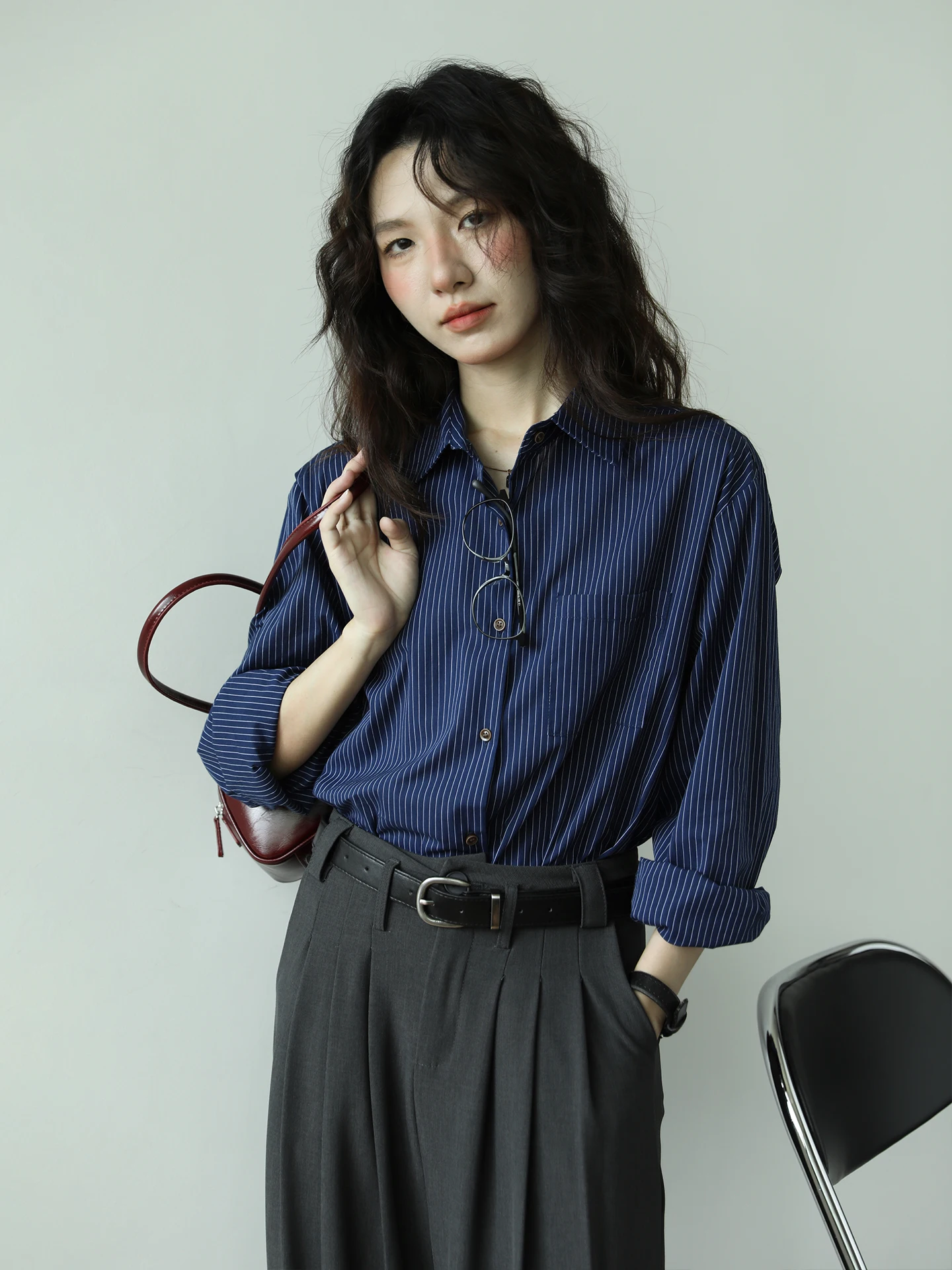 

Синий длинный све в полоску в стиле ретро, женский осенне-зимний новый Sle для похудения, маленький ence irt