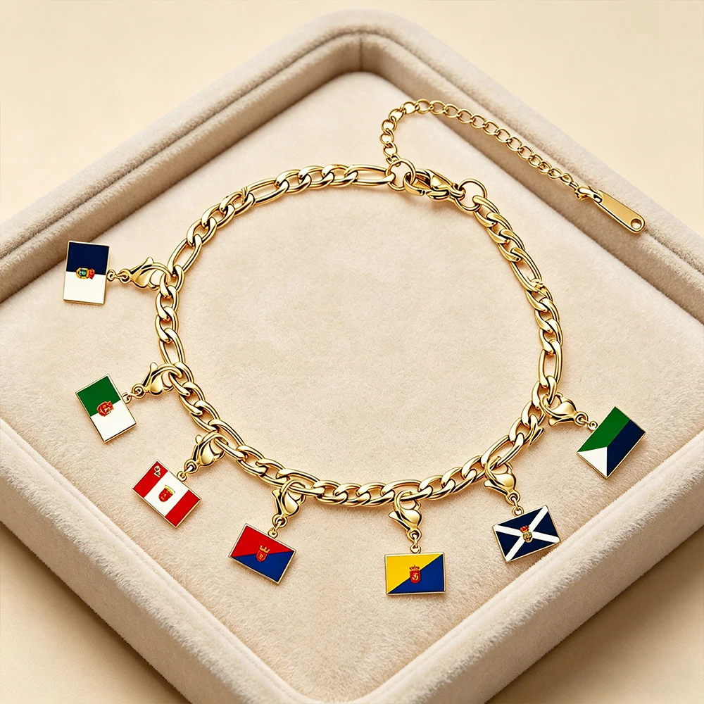 HIPEE Spain Canary Islands Tenerife/ Gran Canaria/ Fuerteventura/ La Palma/ Lanzarote Flag Pendant Bracelet for Women Men