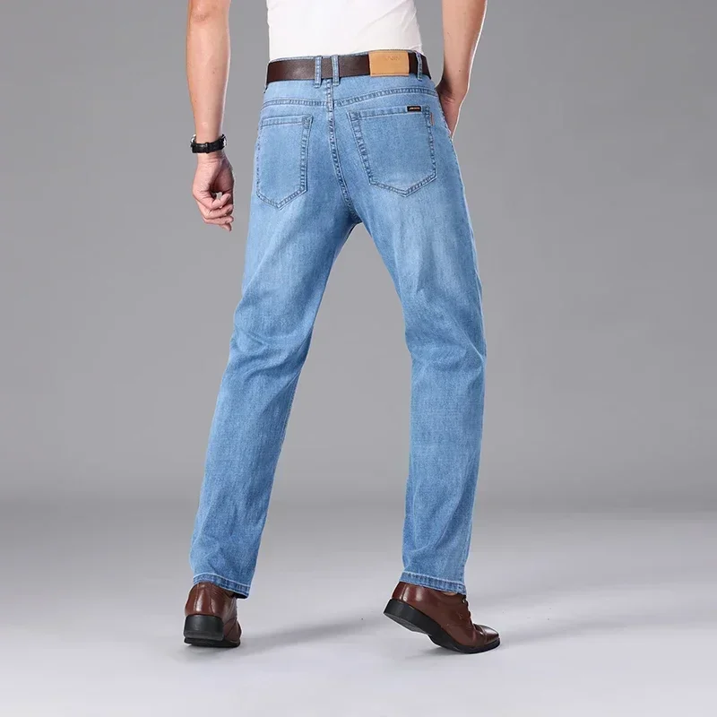 2026 Summer Brand Clothing Men's Straight Loose Lightweight Jeans Classic Badge Business Casual Thin Cotton Stretch Pants