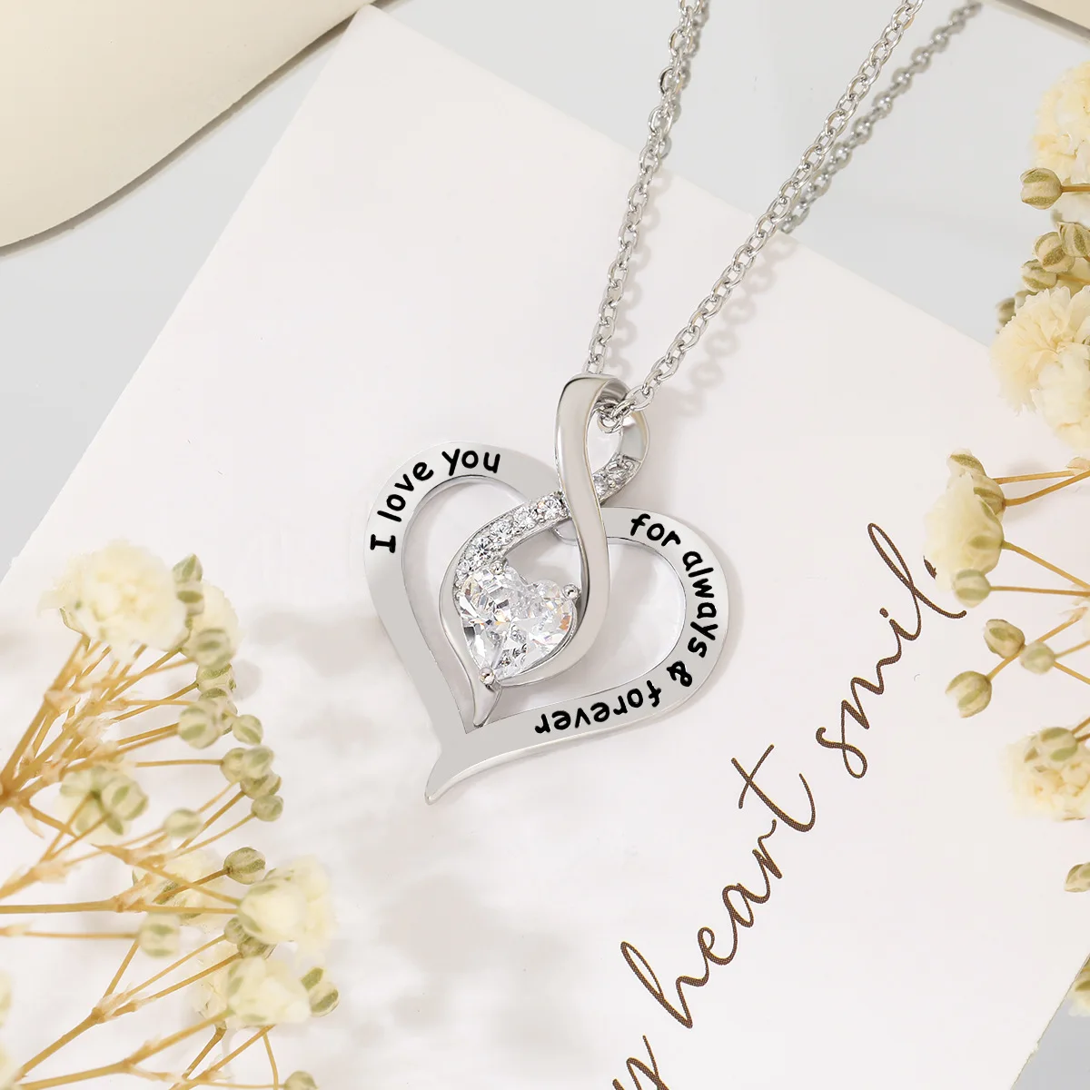 Heart Blue Cubic Zirconia Neck Necklace Women Letter "I Love You Mom" Anniversary Birthday Gift for Mother Trendy Jewelry