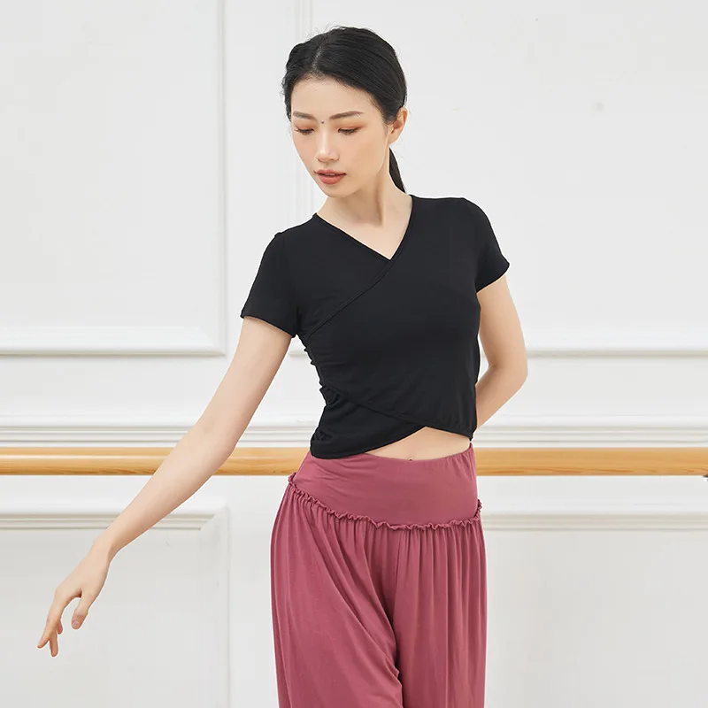 

2022 Spring Latin Dance Practice Tops For Women Dancing Clothes Adult Modern Dance Rumba Shirts Short Sleeves Practice Clothing