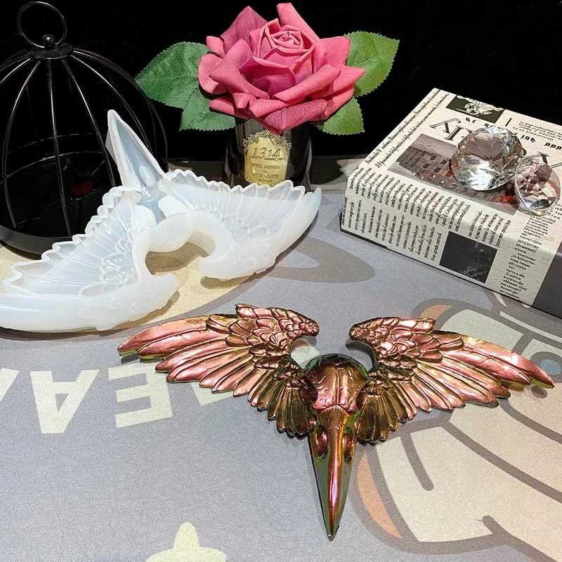 DIY Kristall-Epoxidharz-Form für Krähenschädel im Gotischen Stil mit Adlerflügeln Silikonform für Heimdekoration