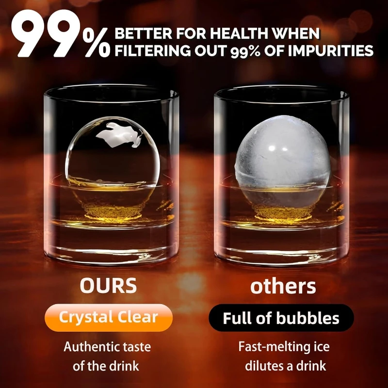 High Clear Bubble‑Free Large Ice Ball Silicone Ice Mold Bar Home Use Sphere Ice Cube Maker Tray for Whiskey Cocktail Drinks