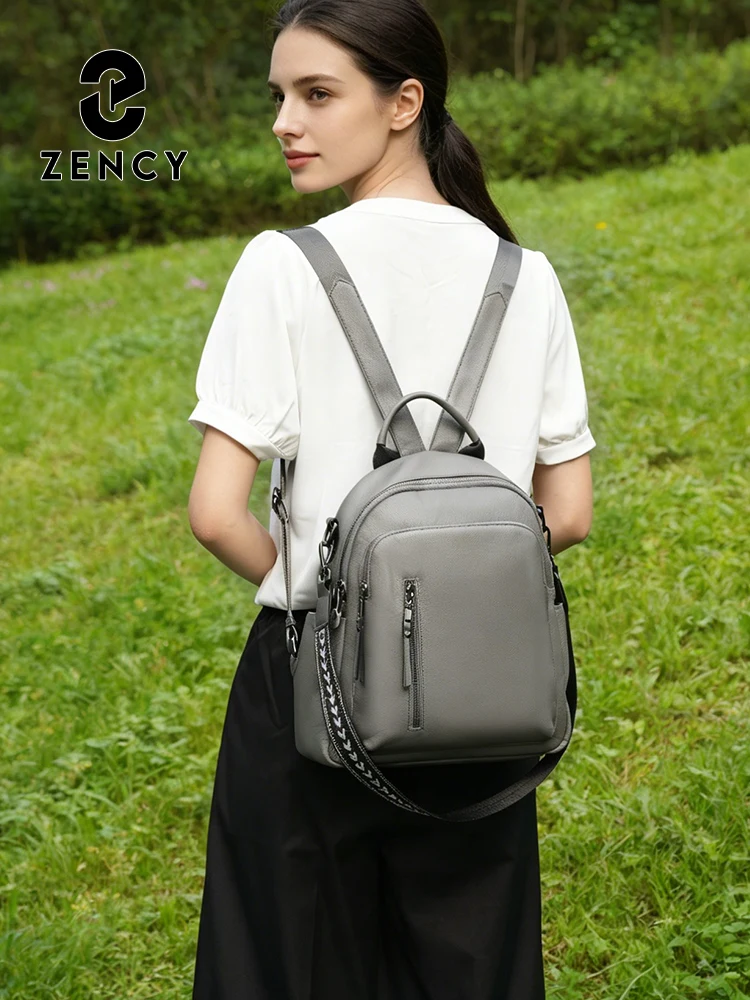 Zency 2026 Genuine Leather Backpack For Women Large Capacity Travel Rucksack Natural Leather Knapsack Convertible Shoulder Bags