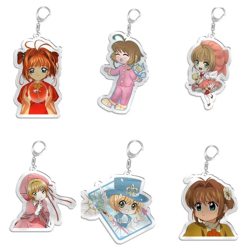 Card Captor Sakura Anime Key Chain Ring Kinomoto Sakura Figure Cardcaptor Keyring Custom Acrylic Cute Keychain Backpack Charms