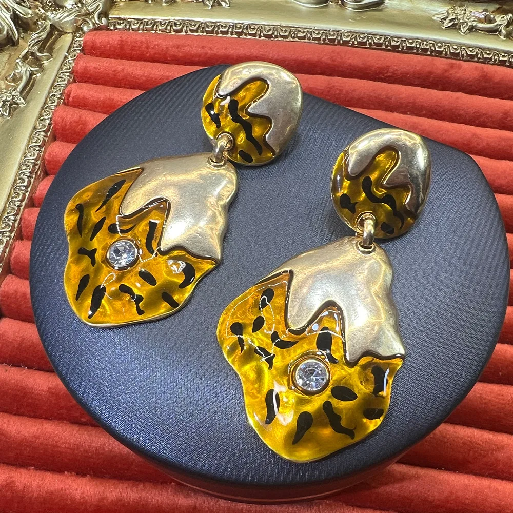 European and American exaggerated leopard print geometric water drop earrings ins cross-border hot-selling niche design sense li