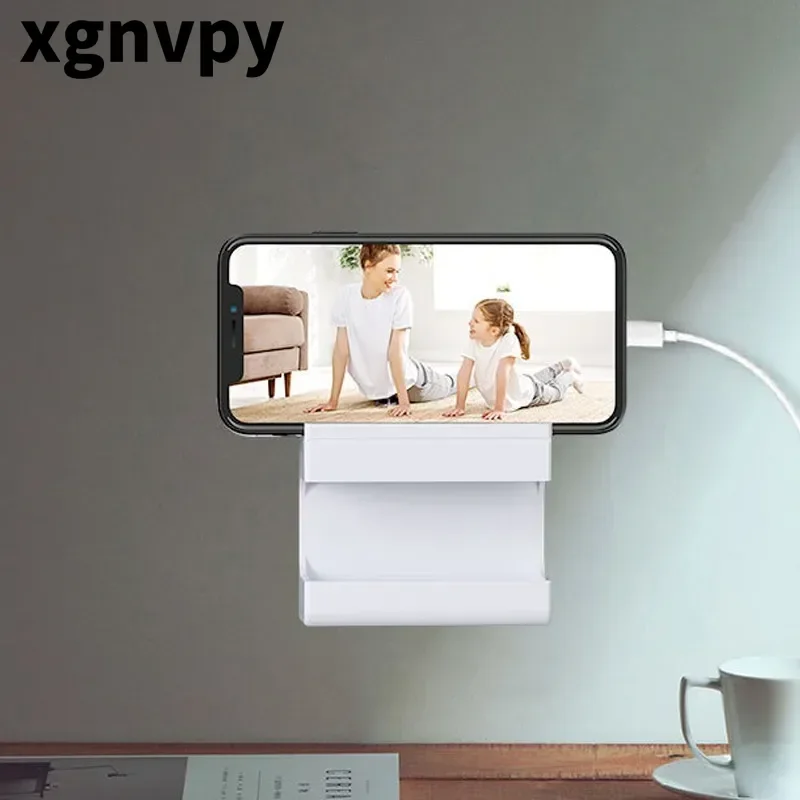 Xgnvpy Wall Shelf Organizer Remote Control Mobile Charging Station Punch Free Adhesive Home Gadgets Storage Box for Living Room