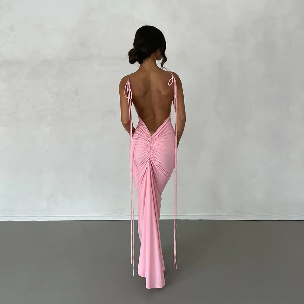 Cryptographic Spagetti szíj sexi backless maxi ruhát outfits Nők Választékos születésnapi vestido Födémgerenda Bunkó Avatás ruched dresses