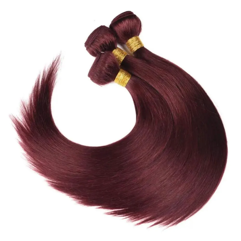 Straight Wine Red 3 Bundles Human Hair Extensions Brazilian Human Hair 100% Unprocessed Red #99j Long Straight For Woman Weave