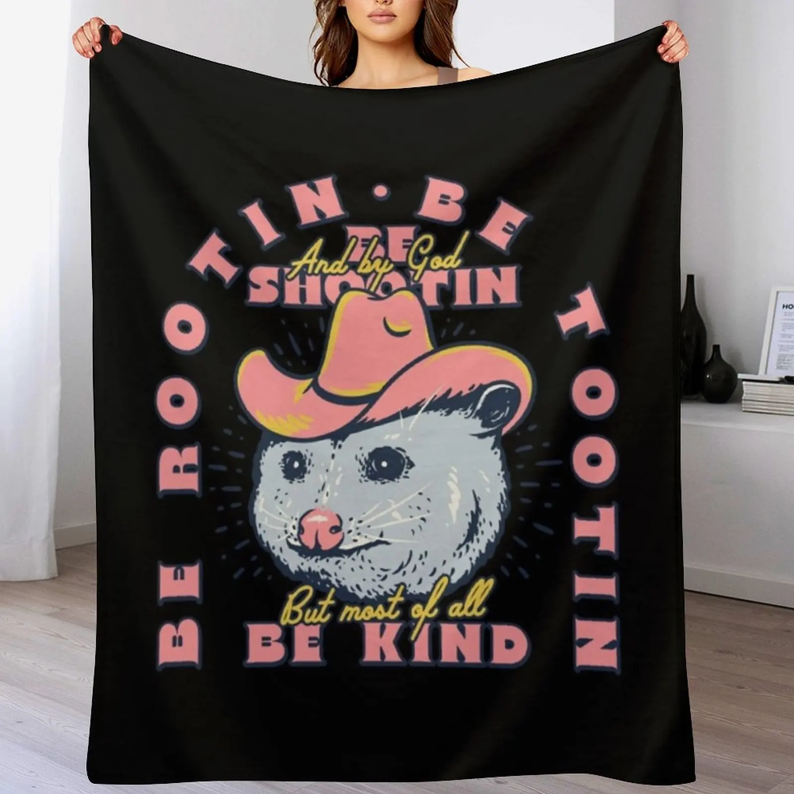 Rootin Tootin - Cowboy Advice, Poss Possum Opossum Throw Blanket