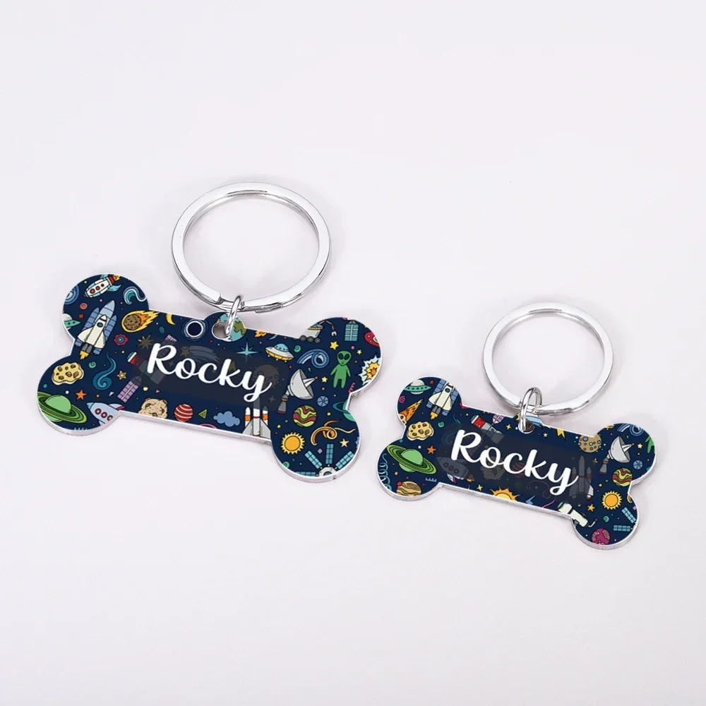 Personalized Pet ID Tag Space Rocky Bone Dog ID Collar Custom Pet Name Anti-lost Tag for Puppy Small Dog Necklace Accessories