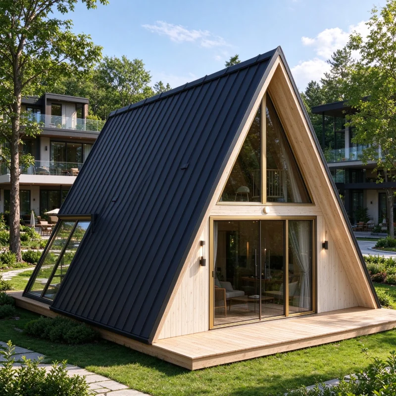 Custom A Frame Wooden Cottage Kit Prebuilt Triangle Cabin, Ideal for Backyard, Glamping Resort, Holiday Stay and Rental Business