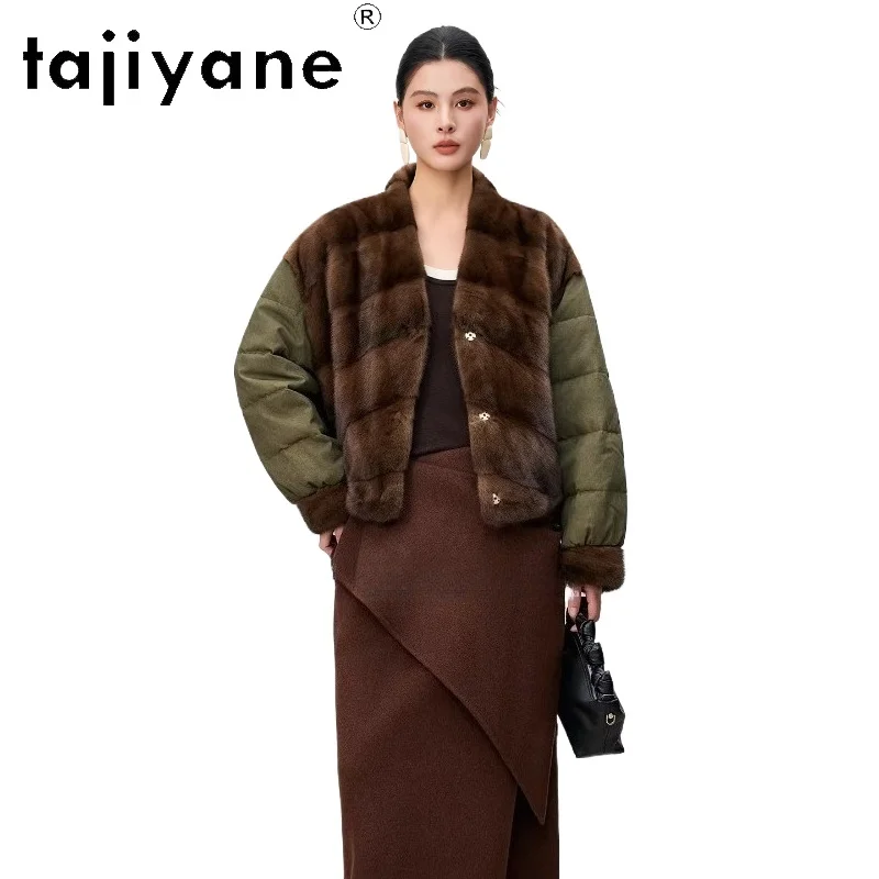 타지야네 90% 구스 다운 재킷 여성용 럭셔리 밍크 퍼 코트 짧은 리얼 퍼 코트 프리미엄 겨울 여성 의류 2025 여성용 재킷