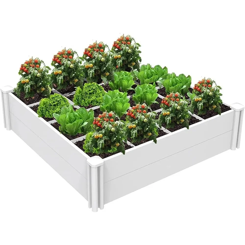 

4'x4' Outdoor Above Ground Planter Box for Growing Vegetables Flowers Herbs, DIY Gardening,Whelping Pen and More,Screwless White