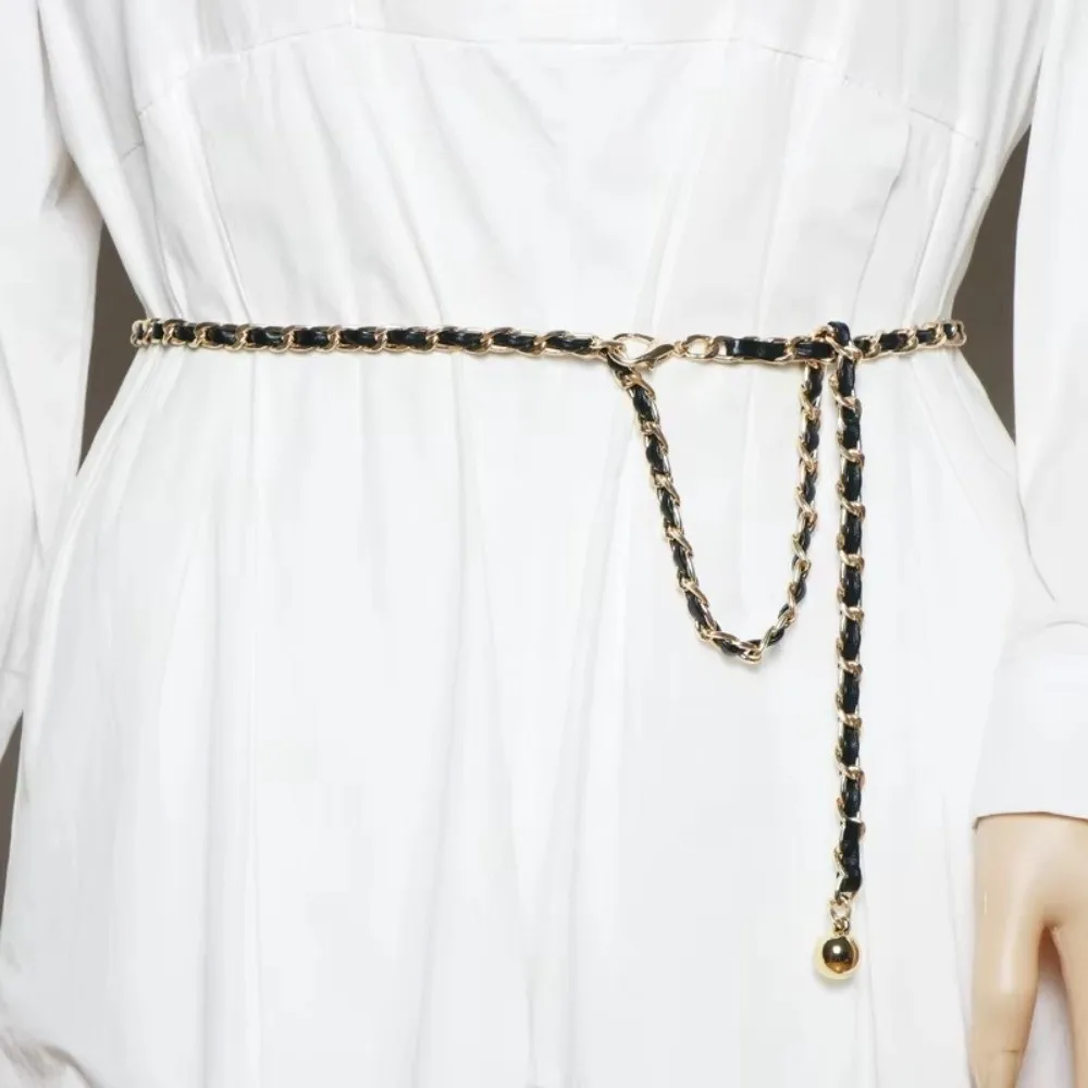 

Long Thin Tassel Waist Chain Belt Ball Heart Metal Waist Link Lady Dress Coat Decoration Adjustable Jewelry Accessories