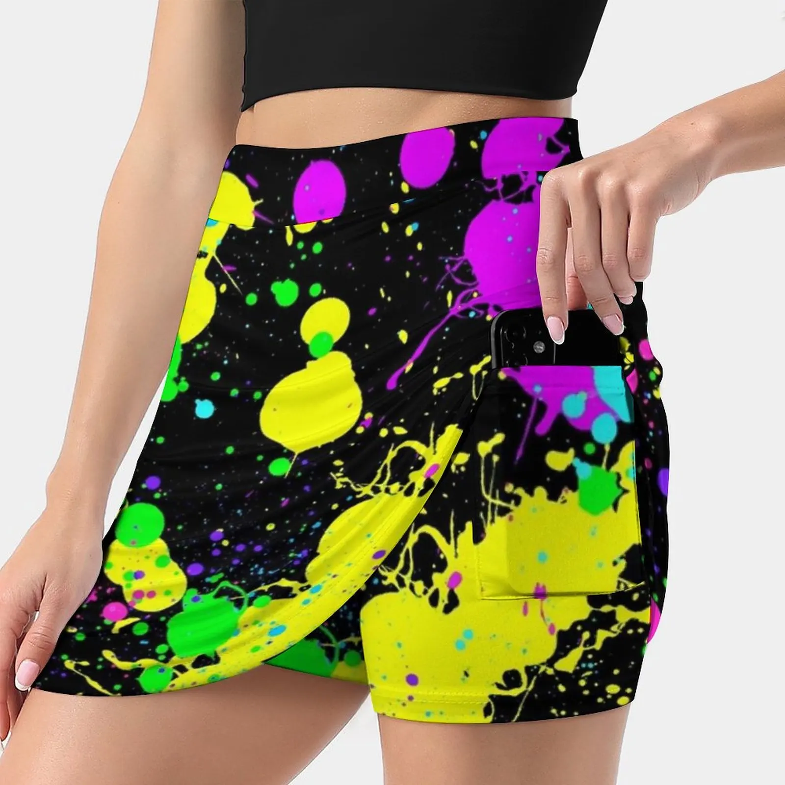 

Neon Paint Splatter In Turquoise , Yellow , Green , Blue. Women's skirt Aesthetic skirts New Fashion Short Skirts Neon Glow