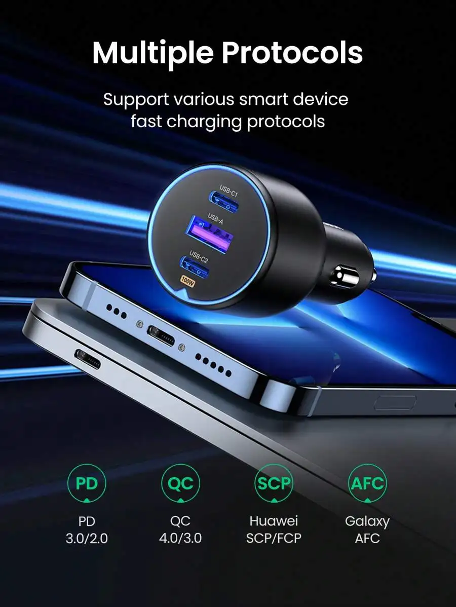 

130W Super Fast Car Charger With 100W PD 30W PD Multiple Ports For Xiaomi