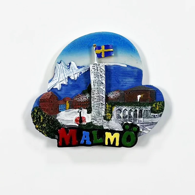 Swedish Malmo Tourist Souvenir 3D Magnetic Refrigerator Sticker, Creative Architecture Kitchen Home Decoration