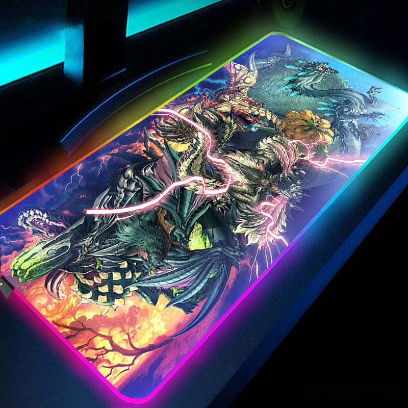 Large RGB Mouse Pad XXL Gaming Mousepad LED Mouse Pad Monster Hunter Gamer Table Carpet Big Keyboard Mat Desk Pad With Backlit