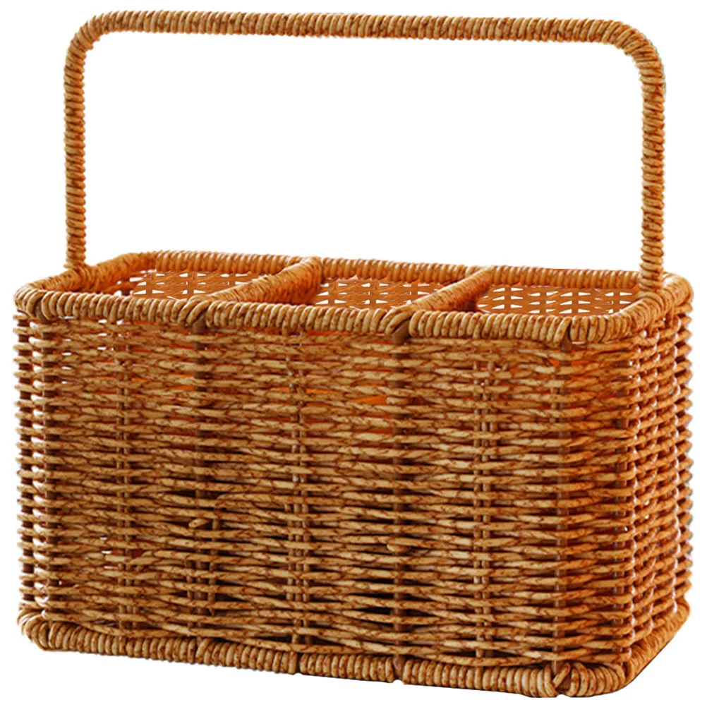 

Divided Cutlery Organizer Basket Woven Kitchen Storage Container for Silverware Spoons Forks Countertop Utensil Holder Compact