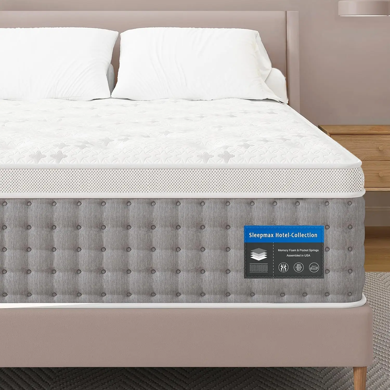 

Sleepmax Queen Mattress 14 Inch - Hotel-Collection Hybrid Mattress Pain Relief - Extra Lumbar & Hip Support - Cooling Gel Bed in