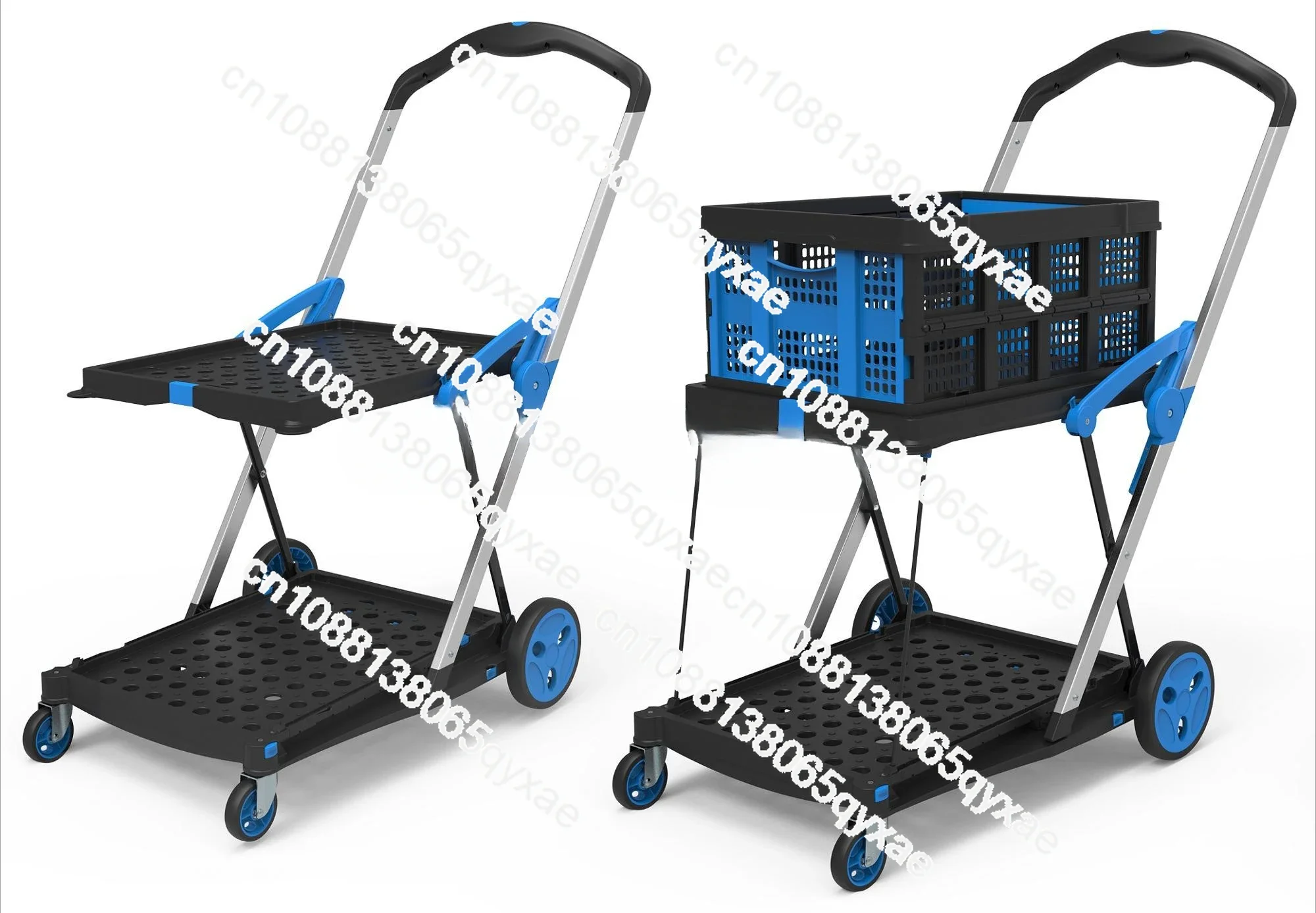 New Hot Selling New Double Decker Folding Carts Lightduty Aluminum Shopping Carts with Storage Crate