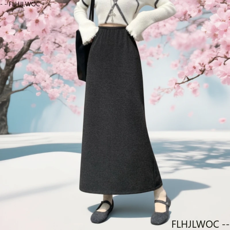 

Warm Thick Skirts Winter Spring New Year 2026 Fashion Japanese Girls Women Preppy Style All-Match Casual Black Velvet Long Skirt