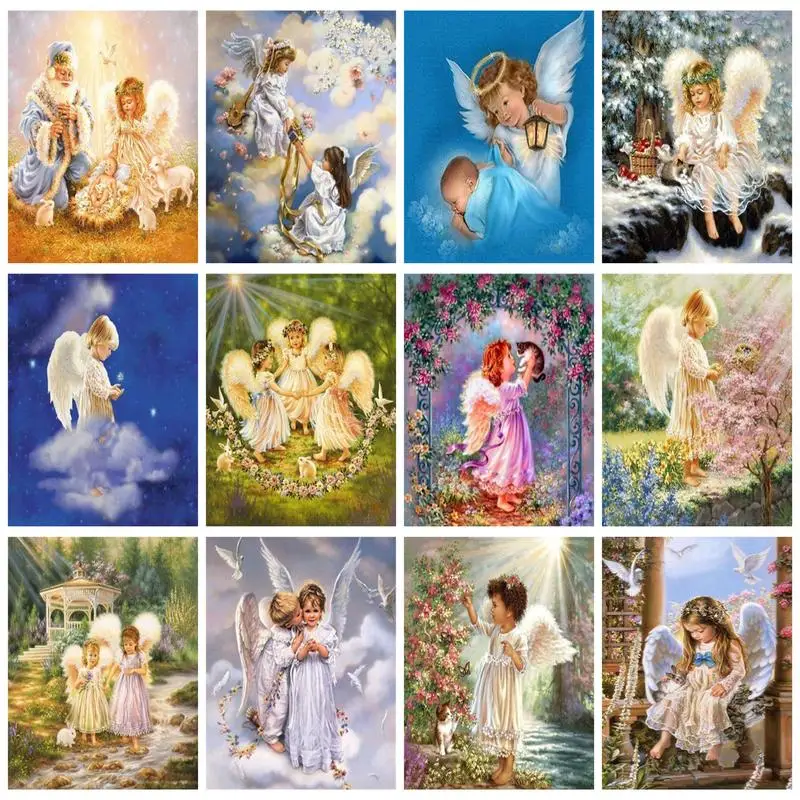 

CHENISTORY 5D Diamond Painting With Frame Angle Kids Full Square Round Crystal Embroidery Cross Stitch Mosaic Painting Diy Craft