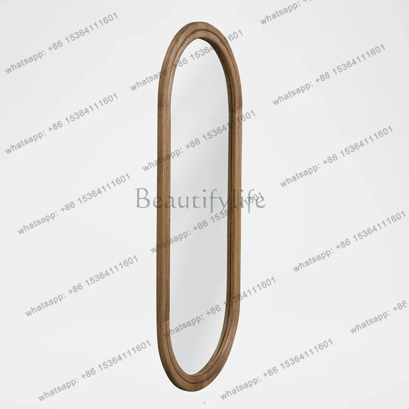 French medieval style full-length mirror wabi-sabi style wooden oval floor mirror retro style