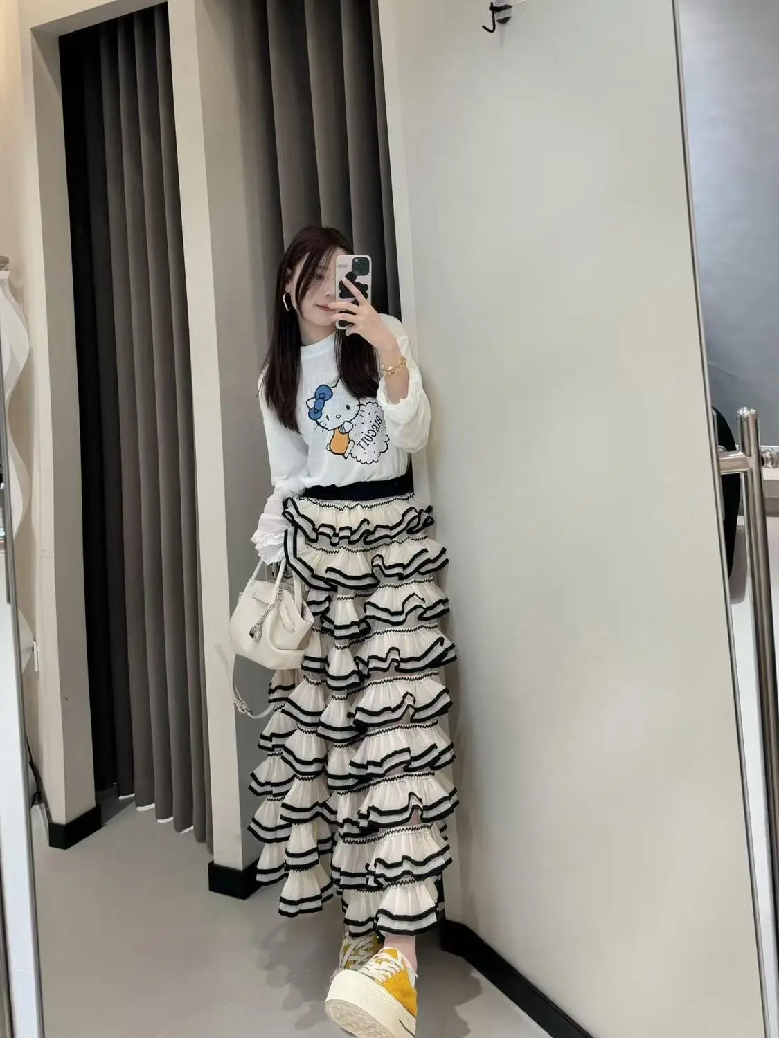 Heavy Industry Cake Skirt Women's New Lotus Leaf Layer By Layer Contrasting Color Long Skirt