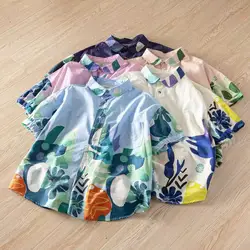 Bust 120cm original design pure cotton oversized shirts for women autumn Japan fashion cartoon print shirts short sleeve blouses